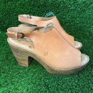 Born Ferlin Sandals Womens 11M brown Leather Platform Wedge Chunky heels